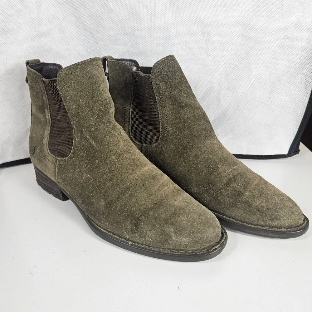 Born Olive‎ Green Suede Chelsea Ankle Boots Womens 8M F28822